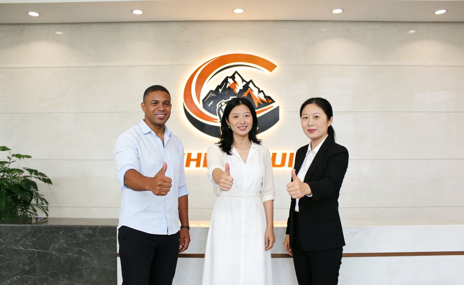 Chenghui team and Brazilian client group photo at company reception