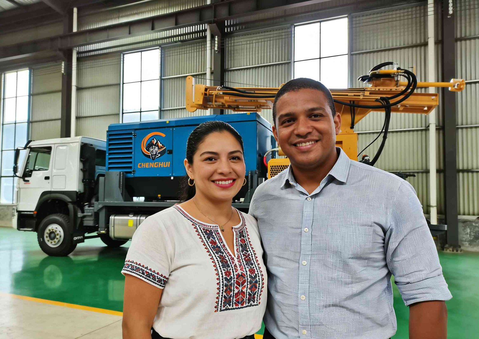 Colombian client group photo at Chenghui drilling rig exhibition hall